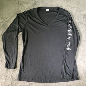 USPC US Pony Club TShirt Womens Size Large Gray Long Sleeve V-Neck Horse Riding